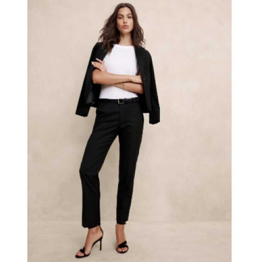 Banana Republic Ryan Straight Stretch Twill Black Pants Mid Rise Size 0 MSRP $90